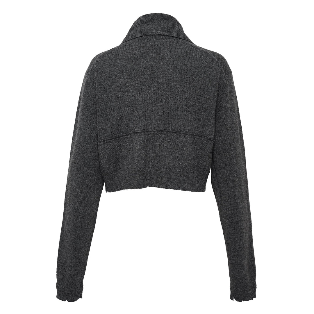 Destroyed Cashmere Knit Zip Up Sweater