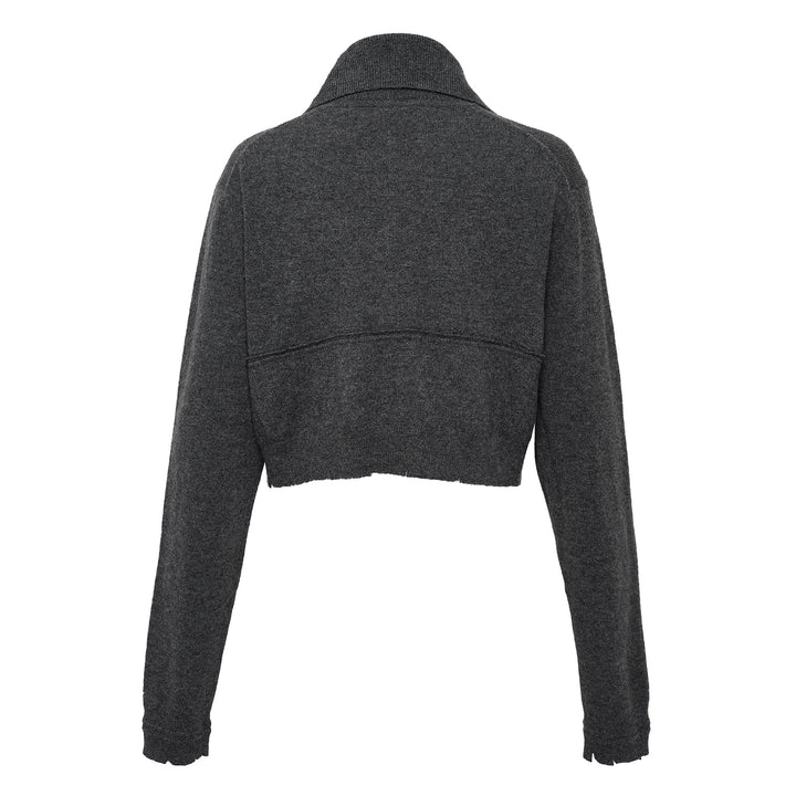 Destroyed Cashmere Knit Zip Up Sweater