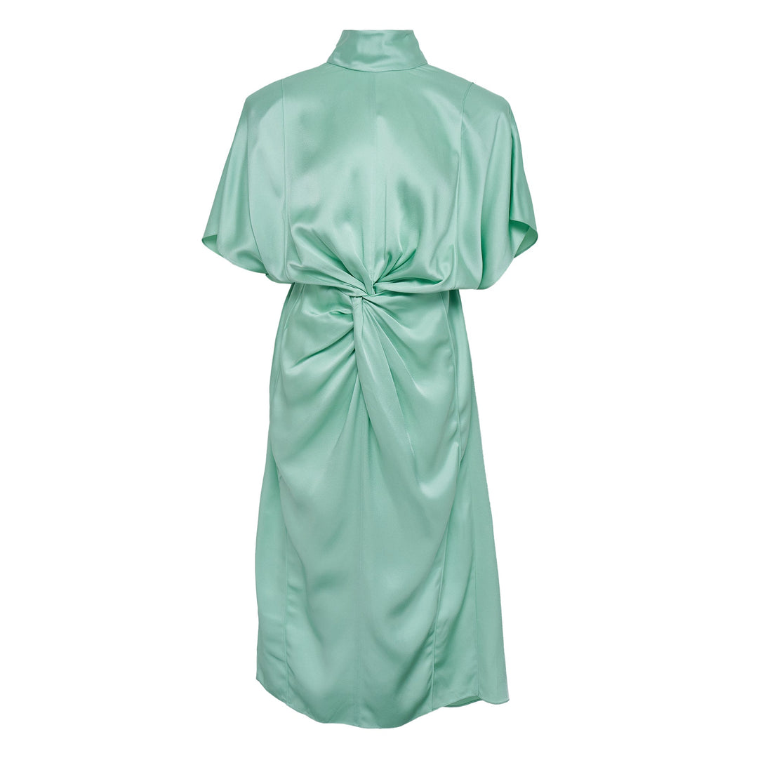 Satin Short Sleeve Twist Midi Dress