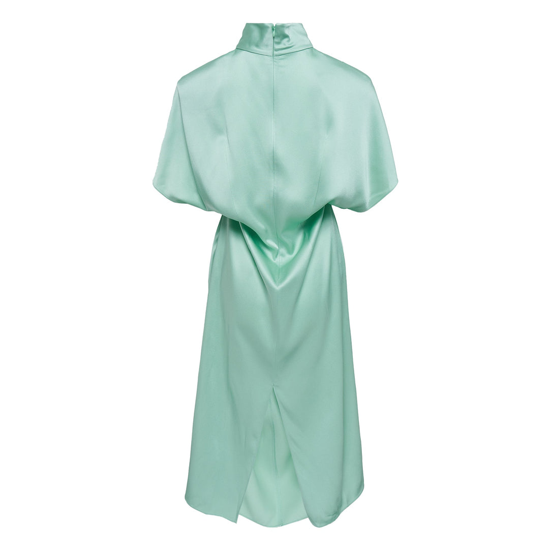Satin Short Sleeve Twist Midi Dress