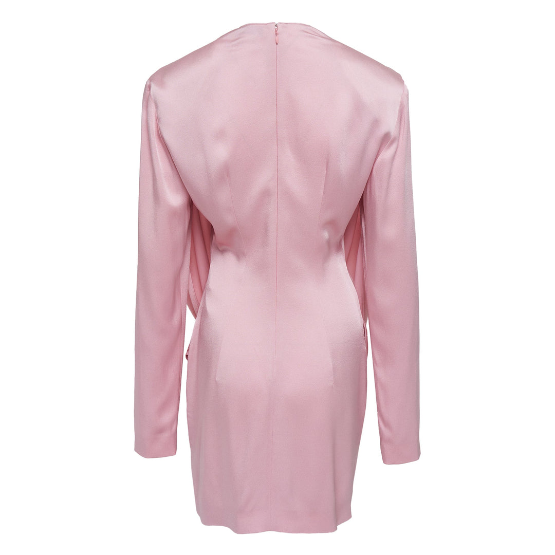 Crepe Satin Long Sleeve Draped Mini Dress
