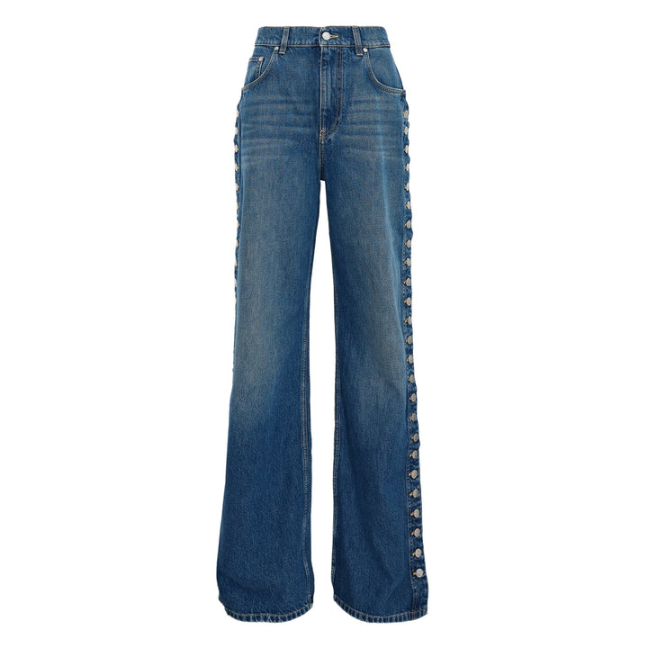 Dark Blue Button Up Wide Leg Jeans