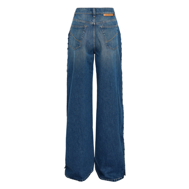 Dark Blue Button Up Wide Leg Jeans
