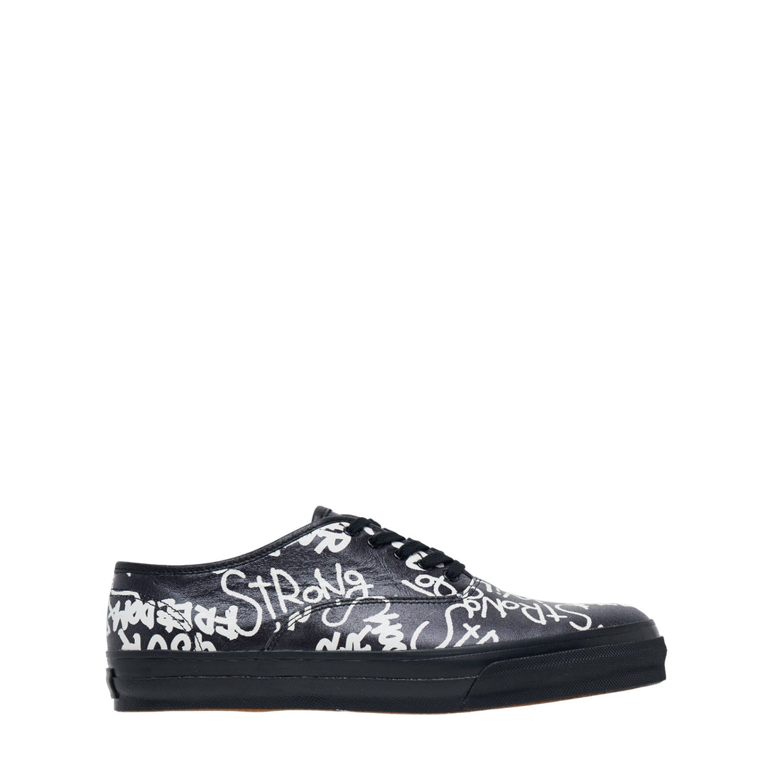 Message Printed Leather Vulcanized Sneakers