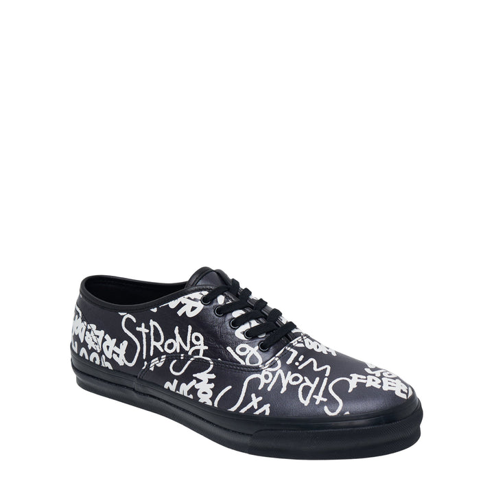 Message Printed Leather Vulcanized Sneakers