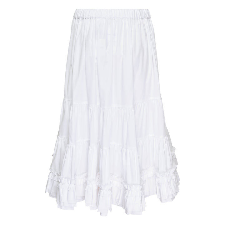 Comme des Garçons Girl white tiered frilled hem midi skirt with elasticated waistband and cascading layered ruffles