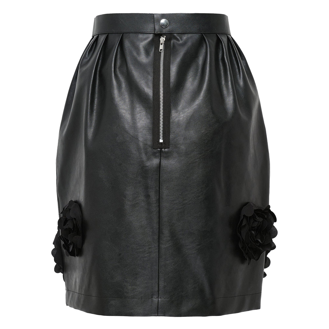 Faux Leather Polyester Satin Skirt