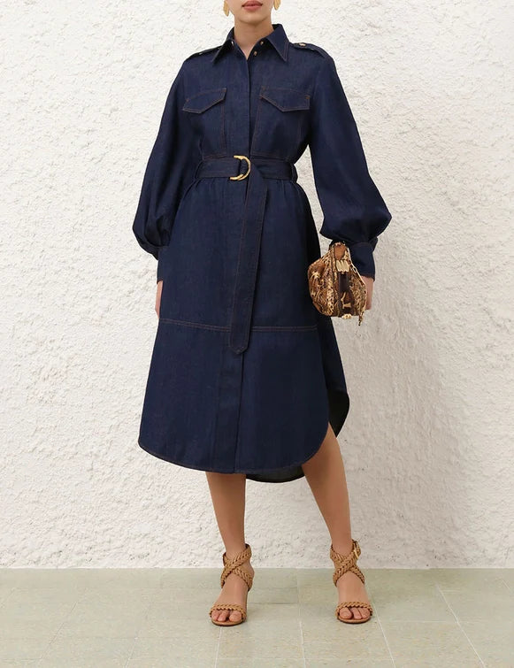 Denim Cargo Midi Dress