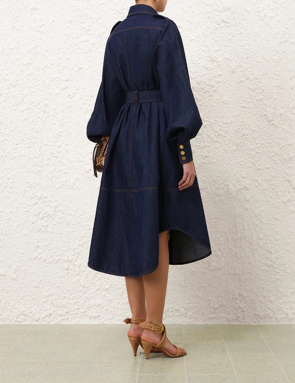 Denim Cargo Midi Dress