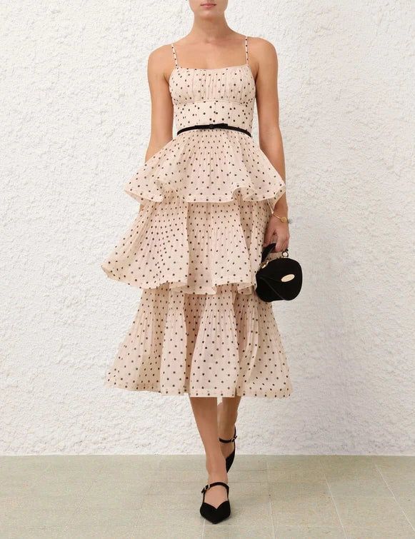 Pleated Tiered Midi Dress