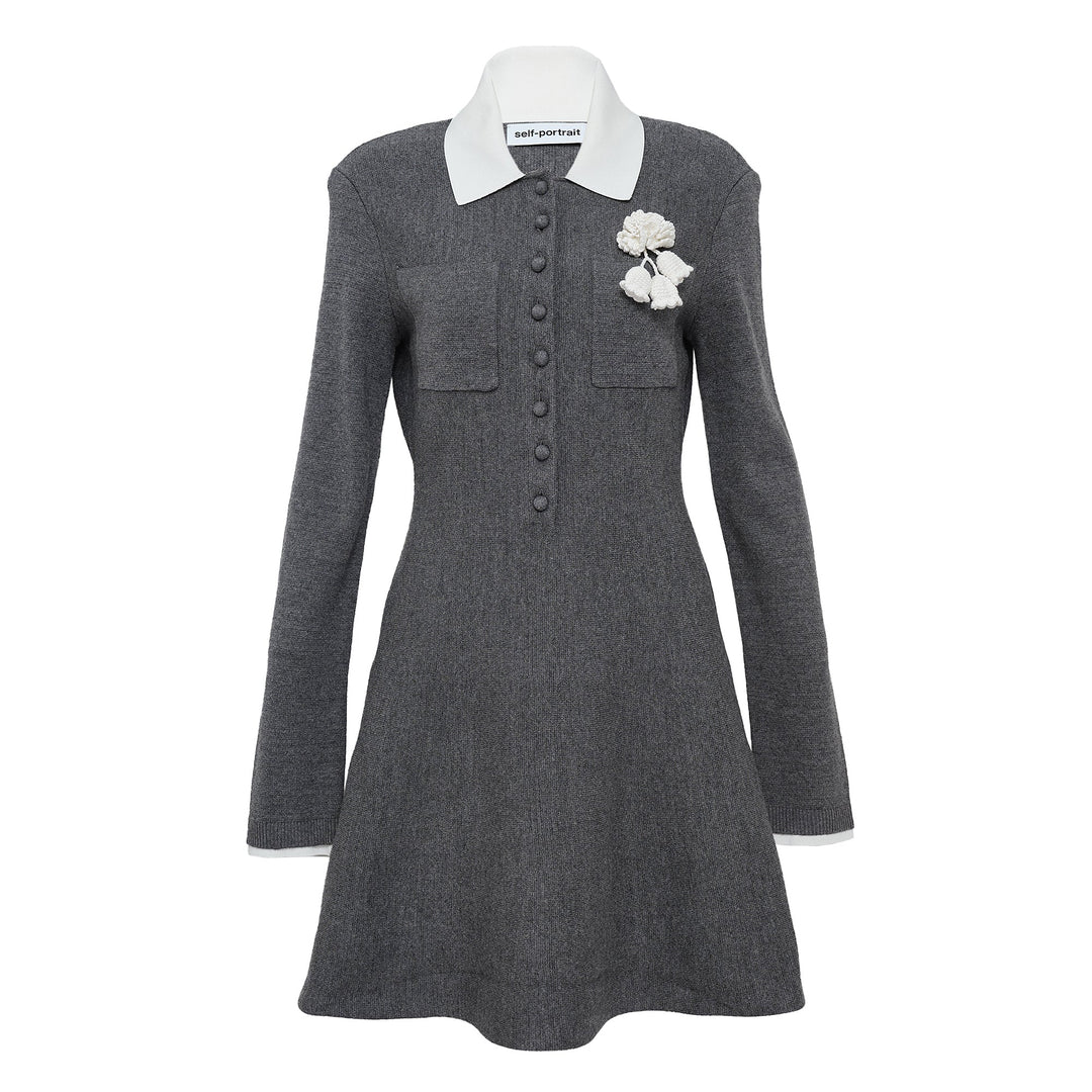 Grey Crochet Flower Collared Dress