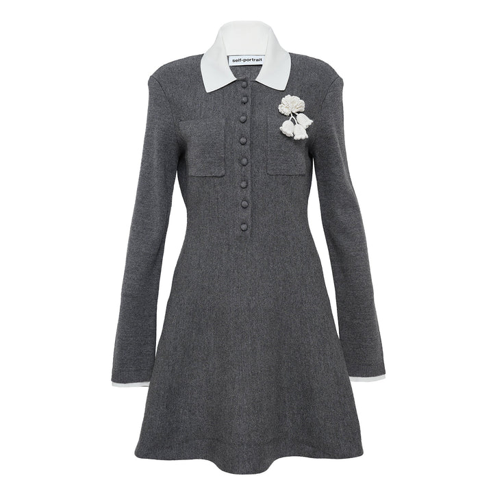 Grey Crochet Flower Collared Dress