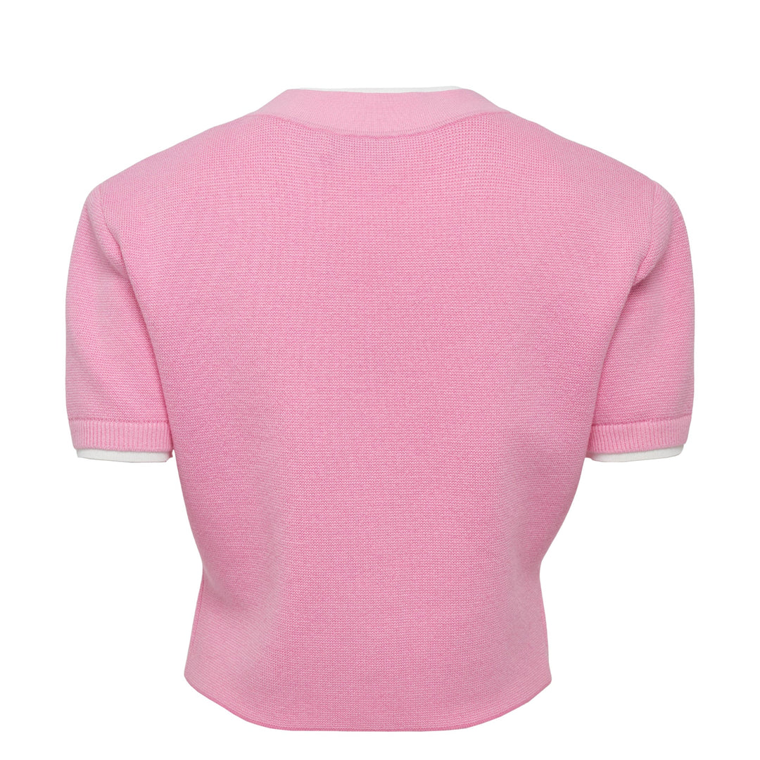 Pink Crochet Flower Knit Top