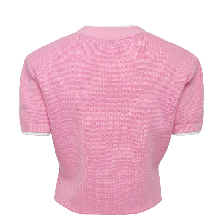 Pink Crochet Flower Knit Top
