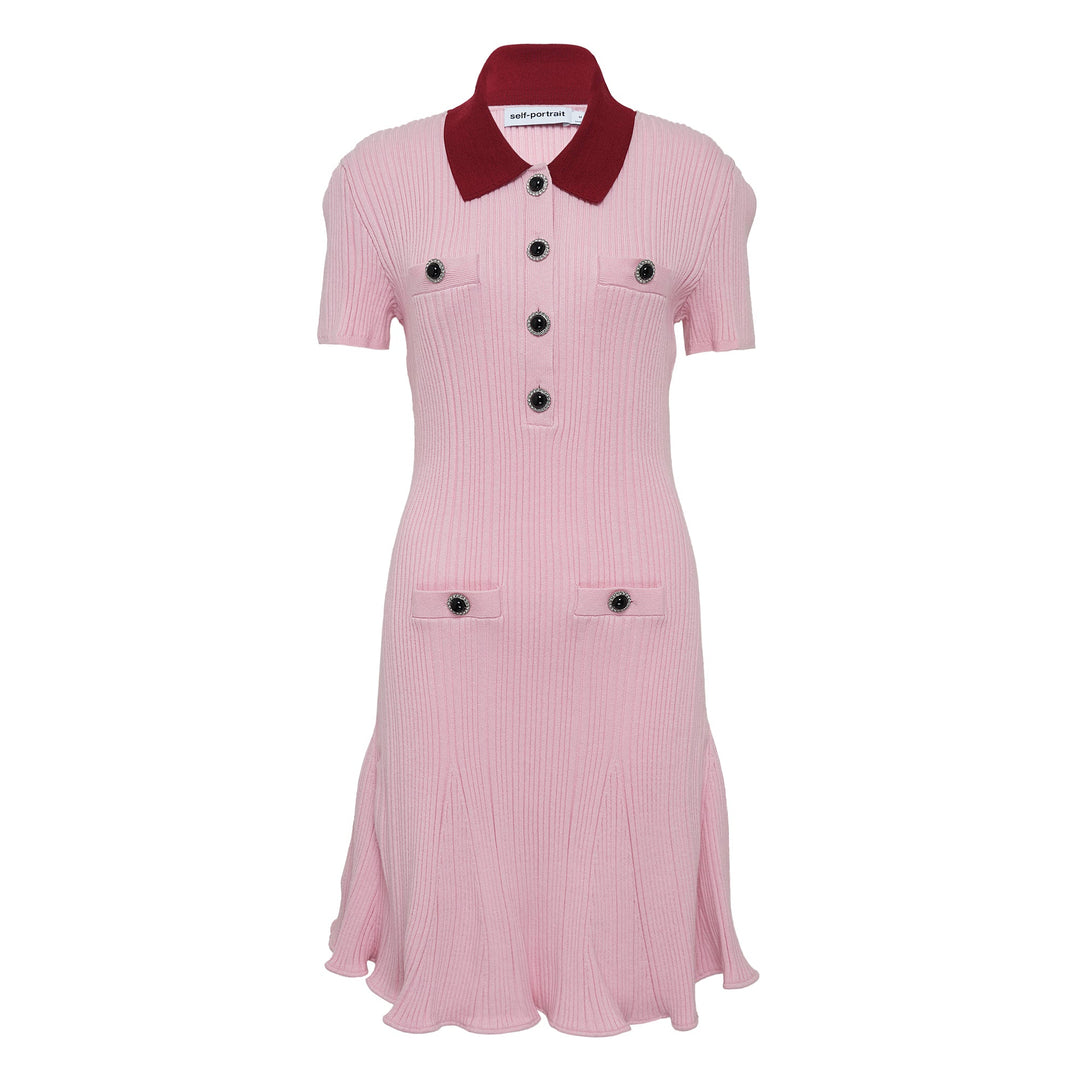 Pink Contrast Collar Knit Mini Dress