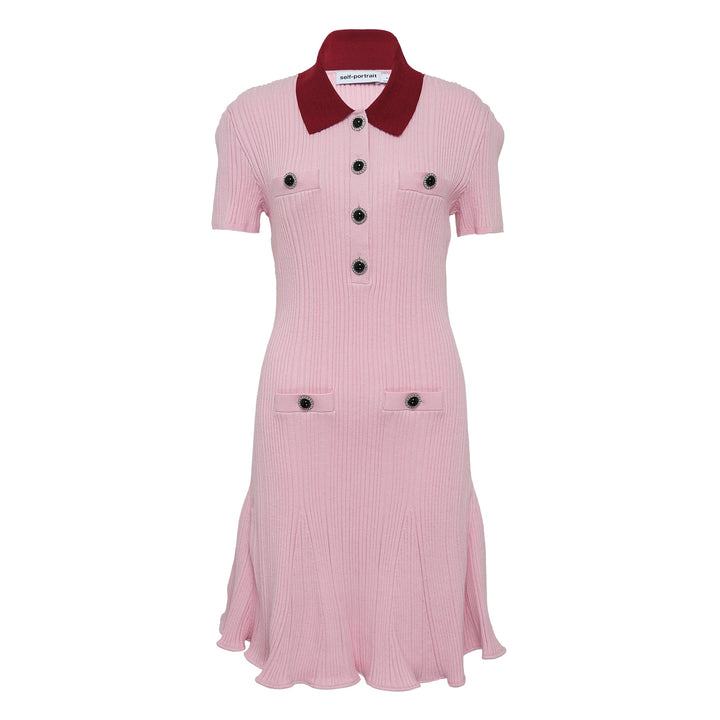 Pink Contrast Collar Knit Mini Dress