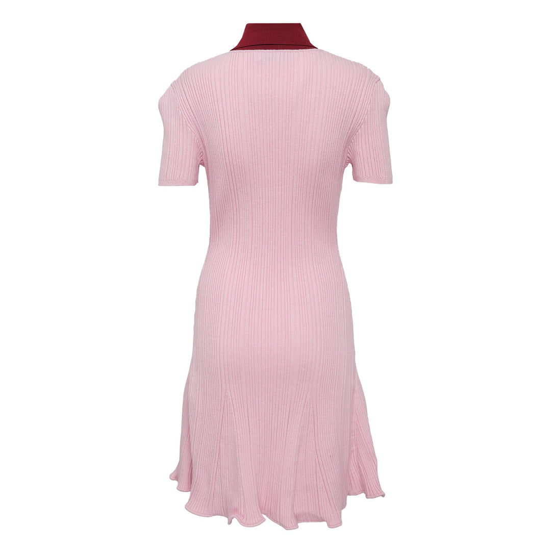 Pink Contrast Collar Knit Mini Dress
