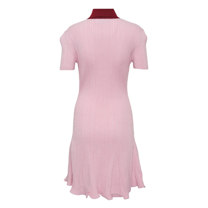 Pink Contrast Collar Knit Mini Dress