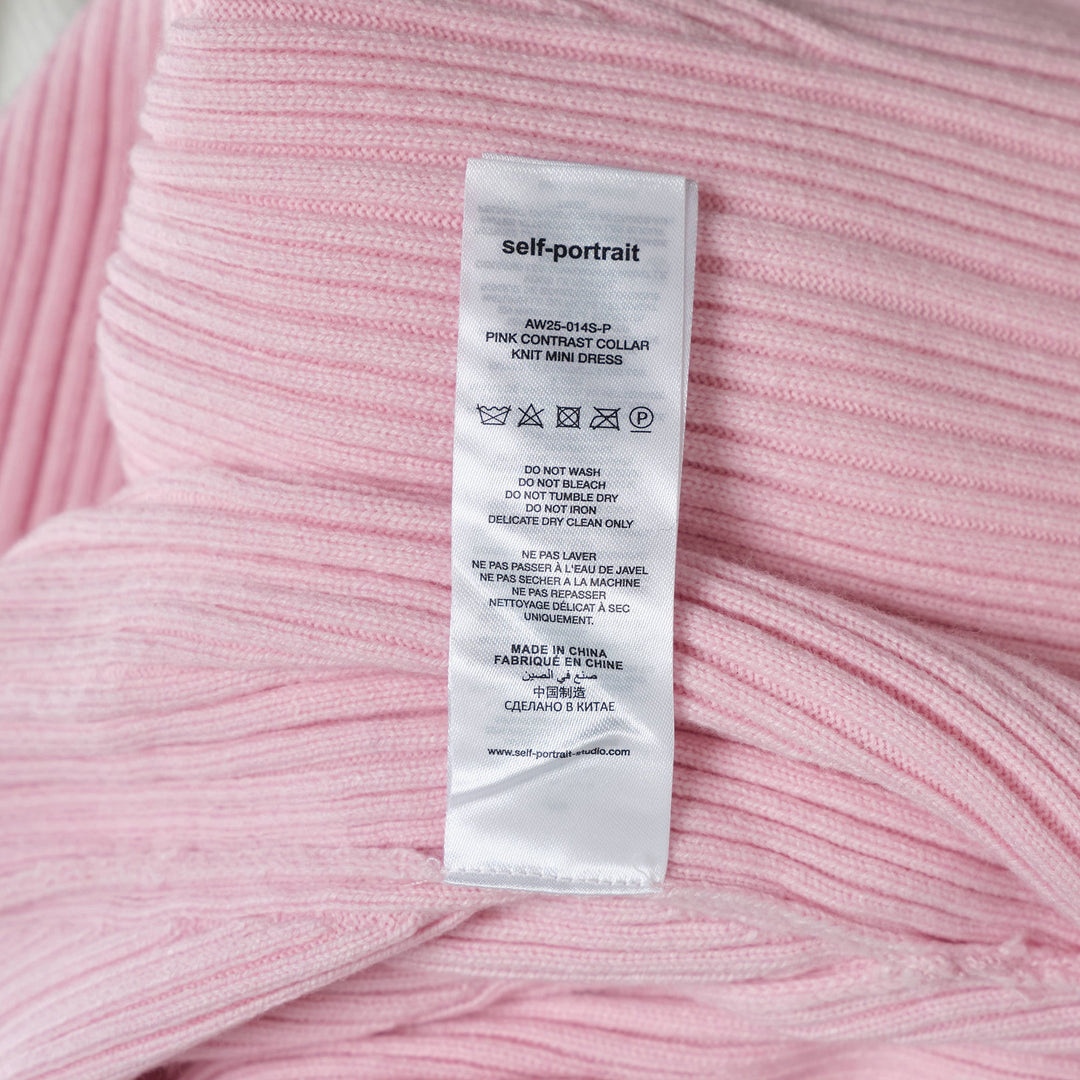 Pink Contrast Collar Knit Mini Dress