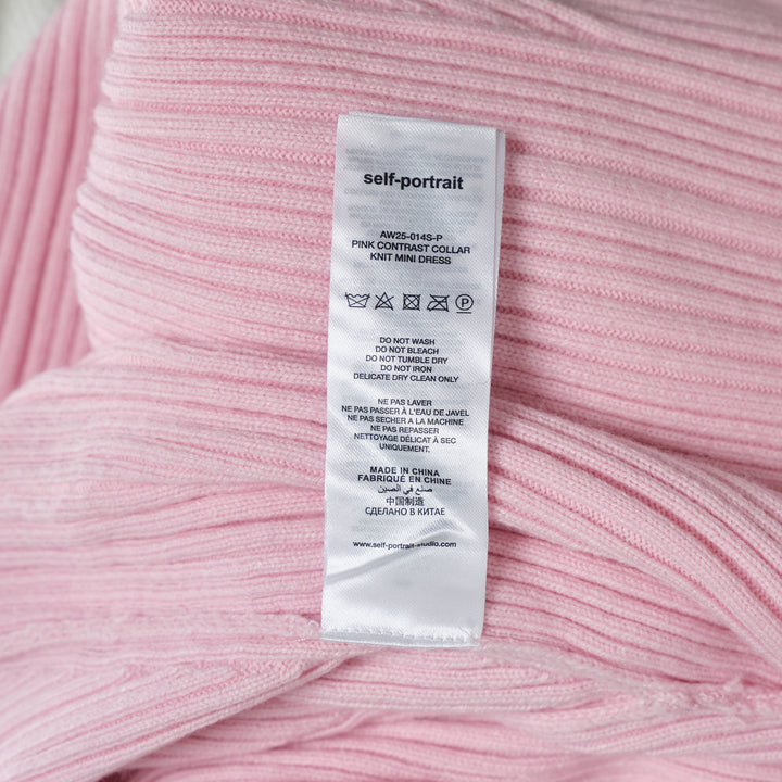 Pink Contrast Collar Knit Mini Dress