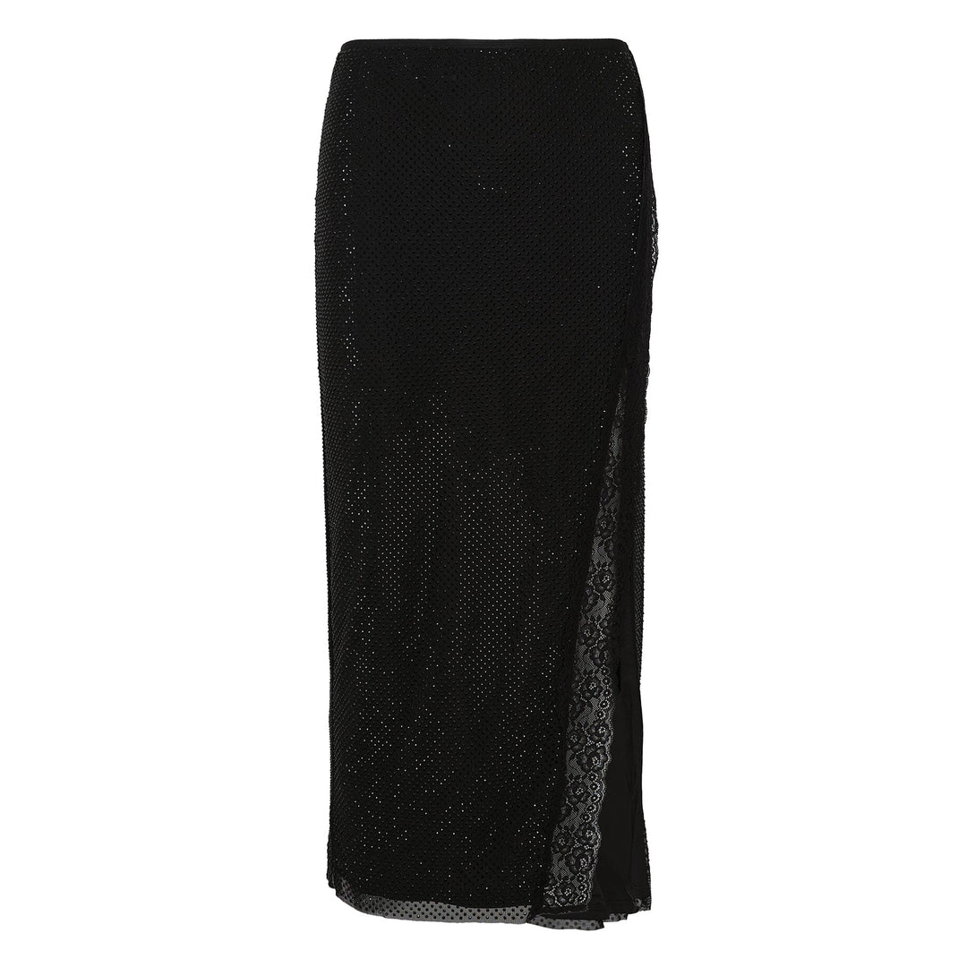 Black Rhinestone Midi Skirt