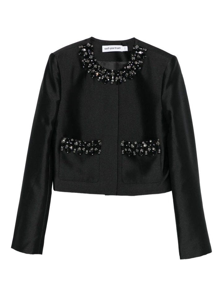 Black Taffeta Embellished Trim Jacket