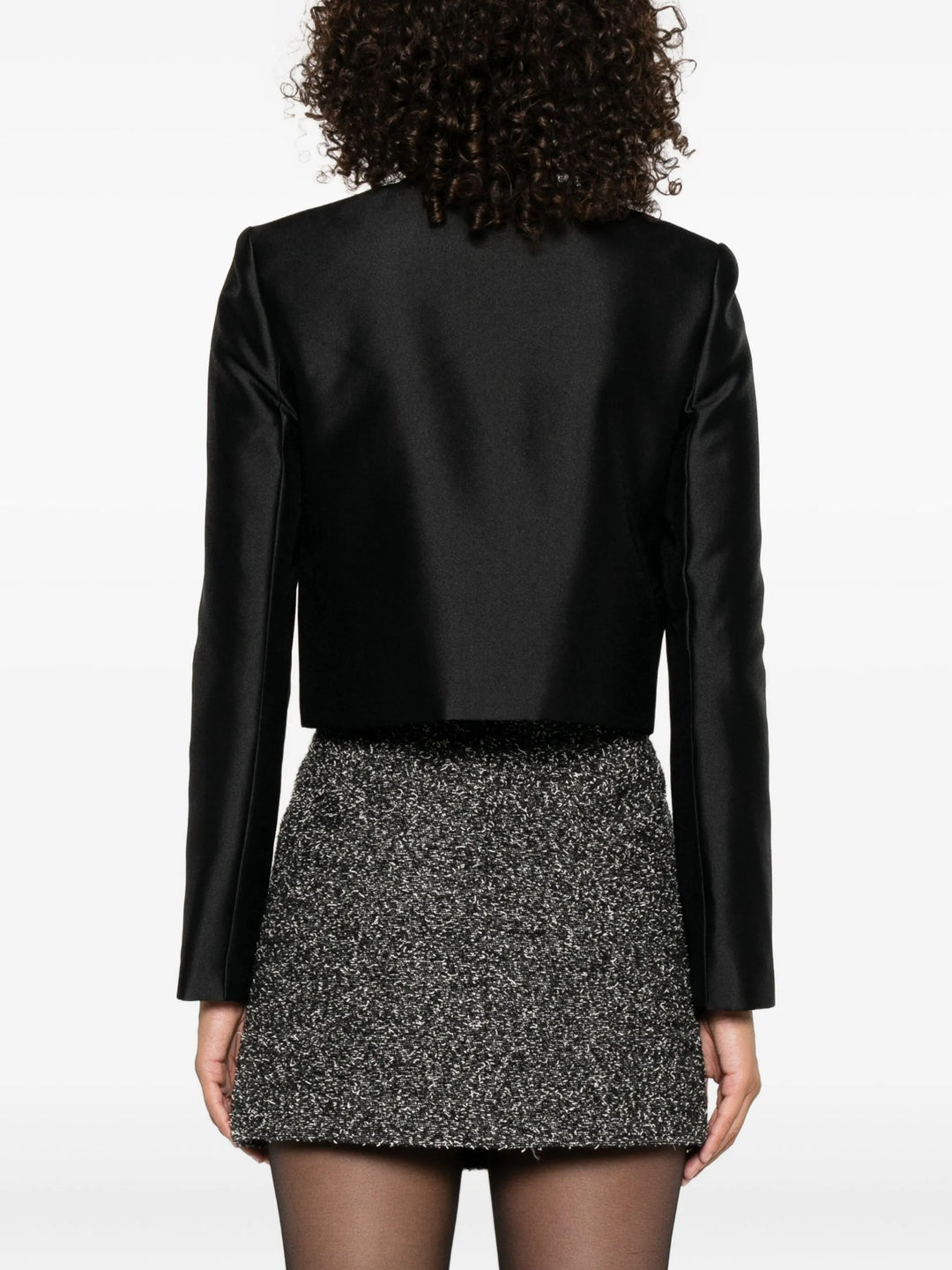 Black Taffeta Embellished Trim Jacket