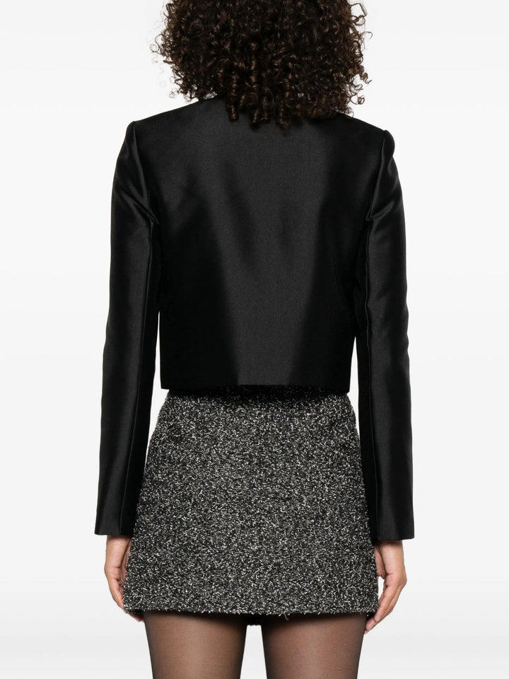 Black Taffeta Embellished Trim Jacket
