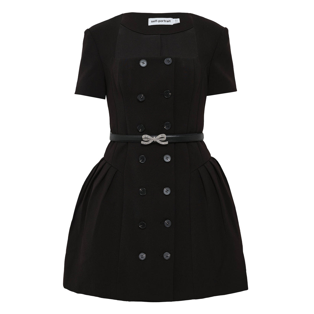 Black Crepe Short Sleeve Mini Dress