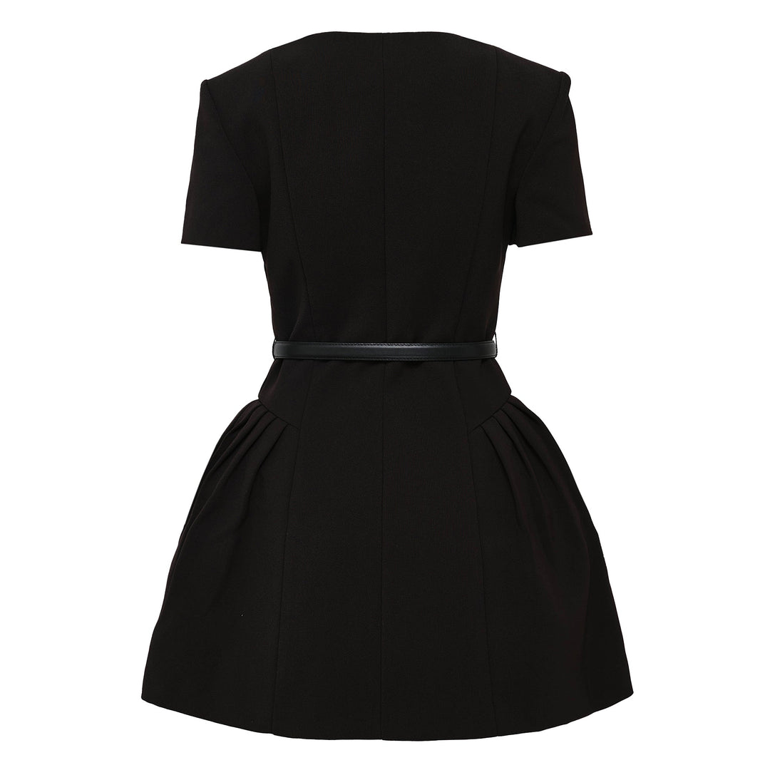 Black Crepe Short Sleeve Mini Dress