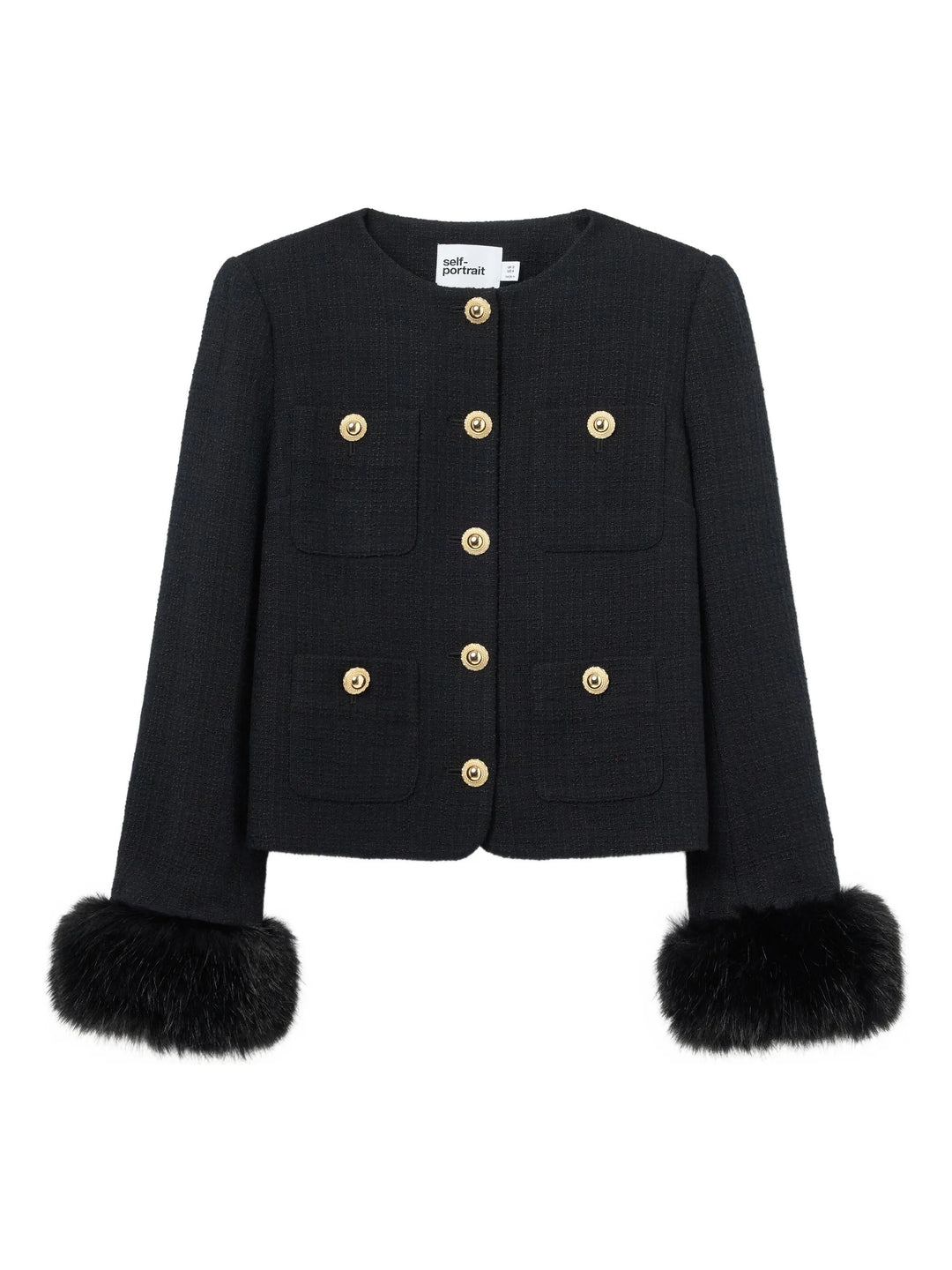 Black Boucle Fur Cuff Jacket