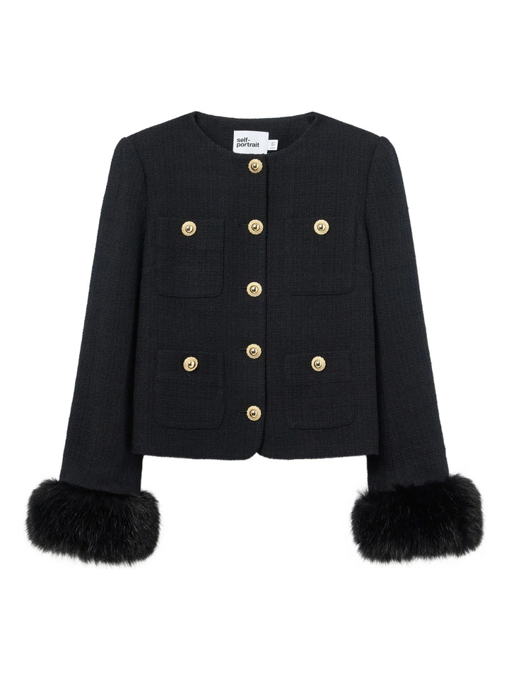 Black Boucle Fur Cuff Jacket