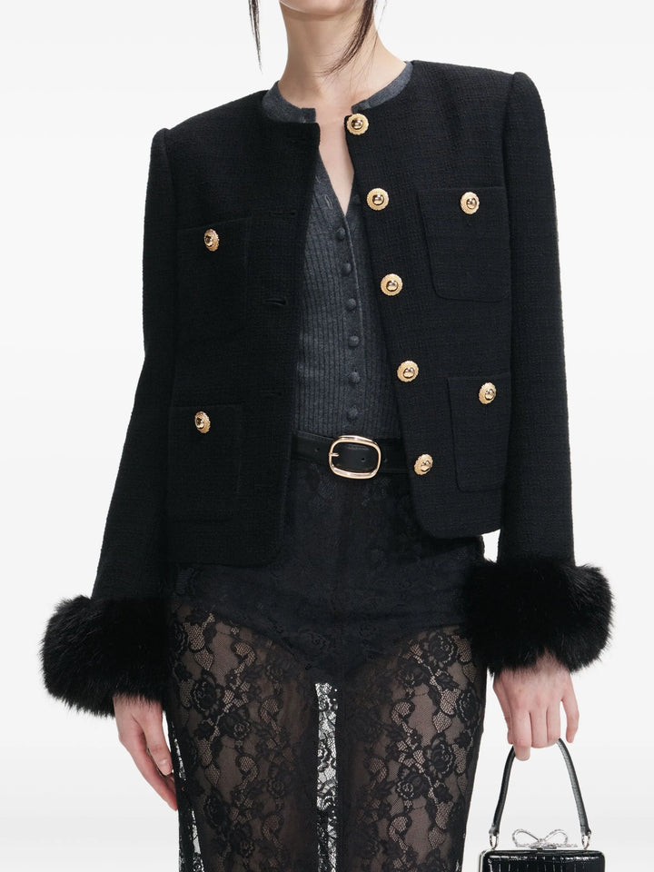 Black Boucle Fur Cuff Jacket