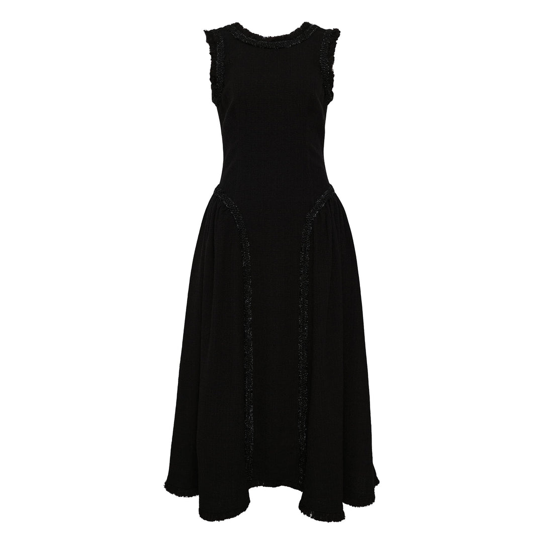 Black Boucle Sleeveless Midi Dress