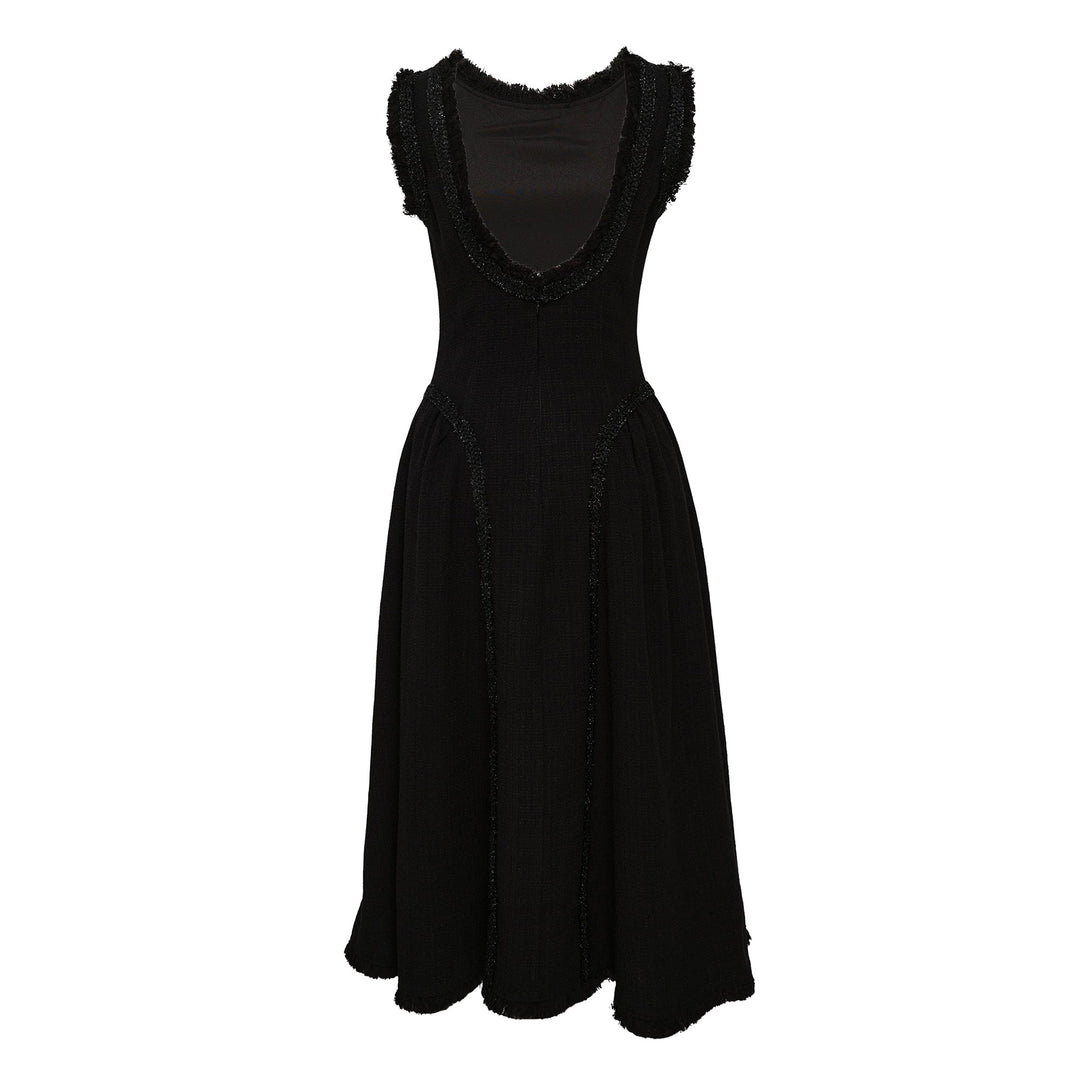 Black Boucle Sleeveless Midi Dress