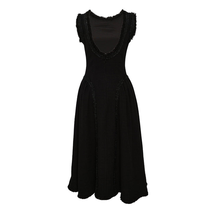 Black Boucle Sleeveless Midi Dress