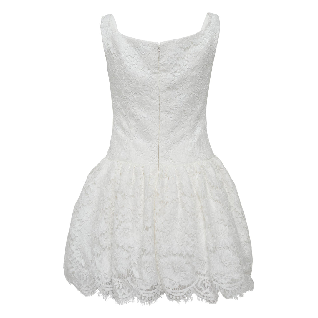 White Floral Lace Mini Dress