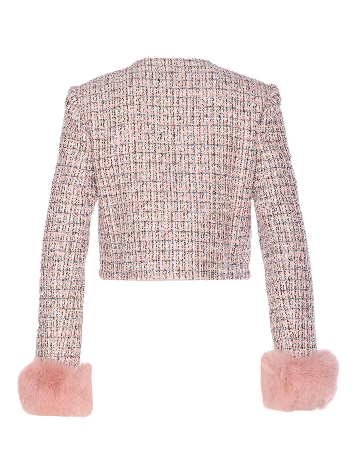 Pink Boucle Fur Cuff Jacket