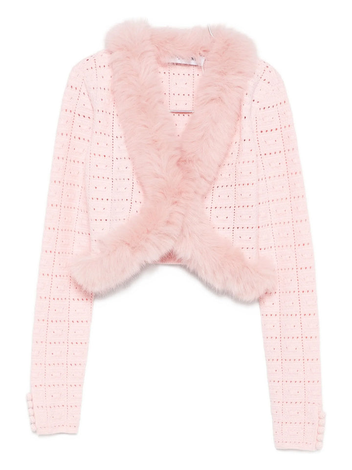 Pink Fur Collar Cardigan