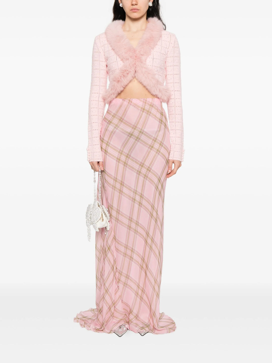 Pink Fur Collar Cardigan