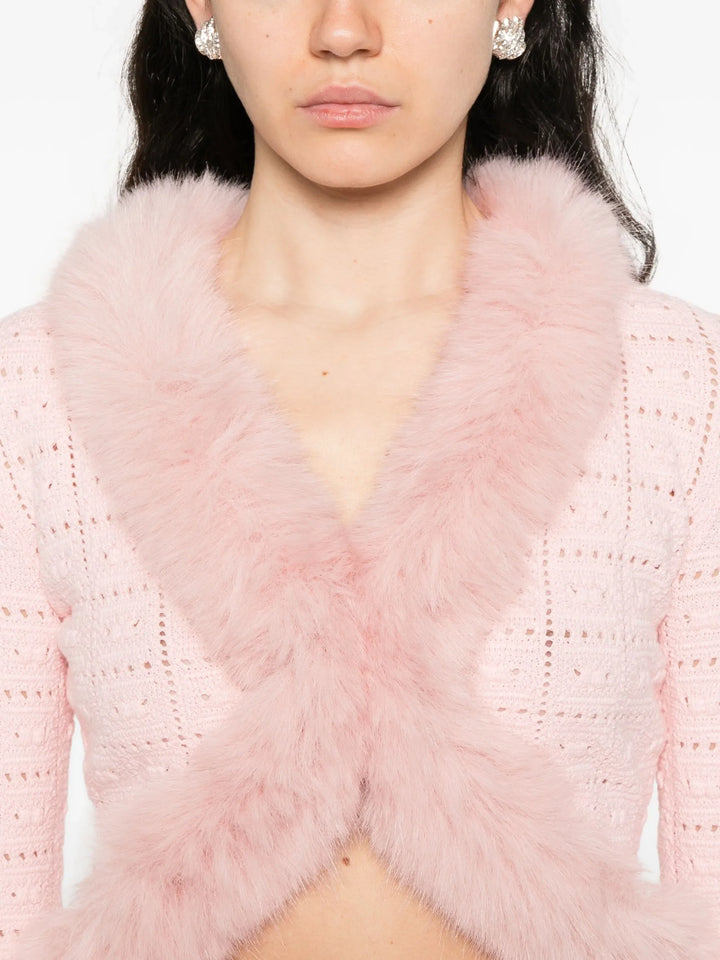 Pink Fur Collar Cardigan