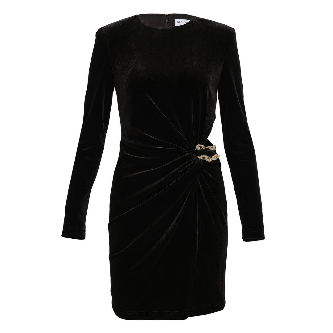 Black Velvet Embellished Mini Dress