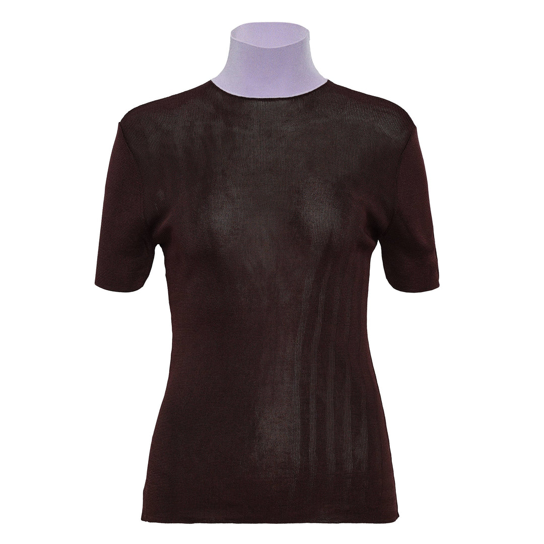Brown Viscose Knit Short Sleeve Top
