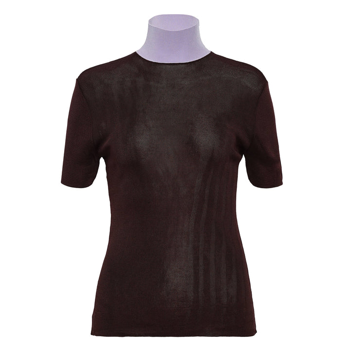 Brown Viscose Knit Short Sleeve Top