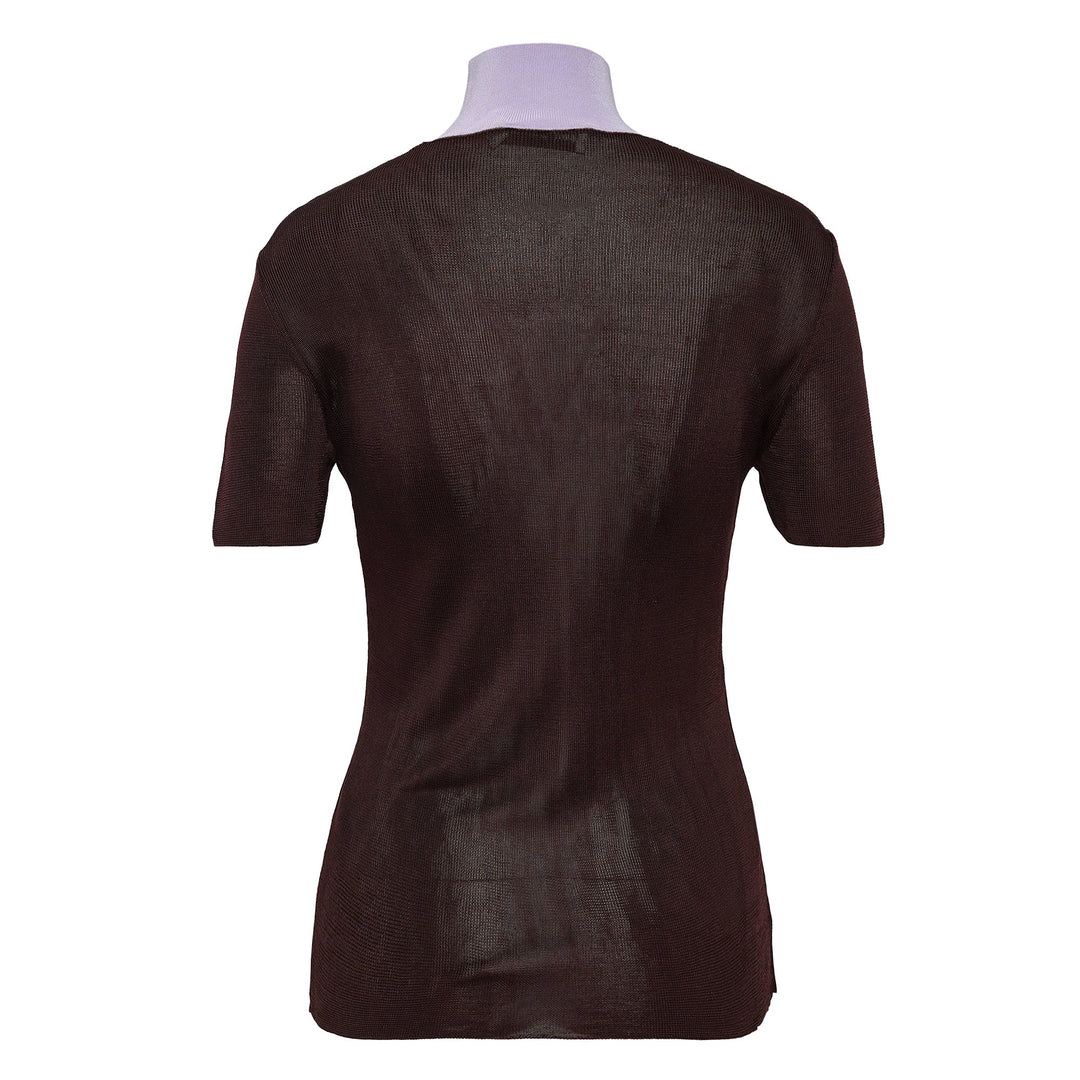 Brown Viscose Knit Short Sleeve Top