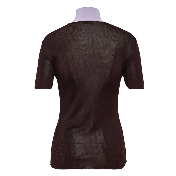 Brown Viscose Knit Short Sleeve Top