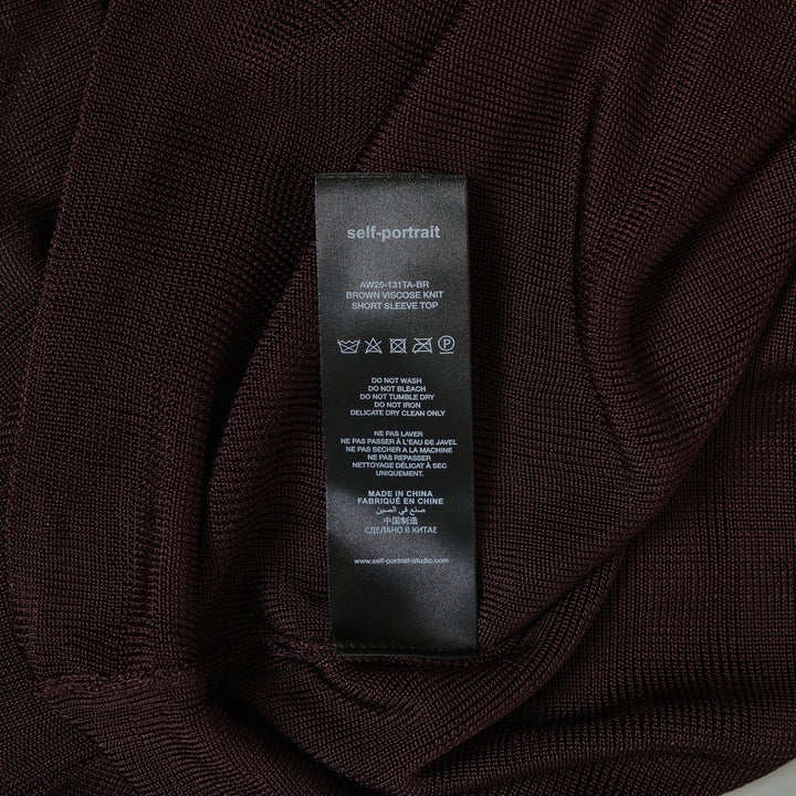 Brown Viscose Knit Short Sleeve Top