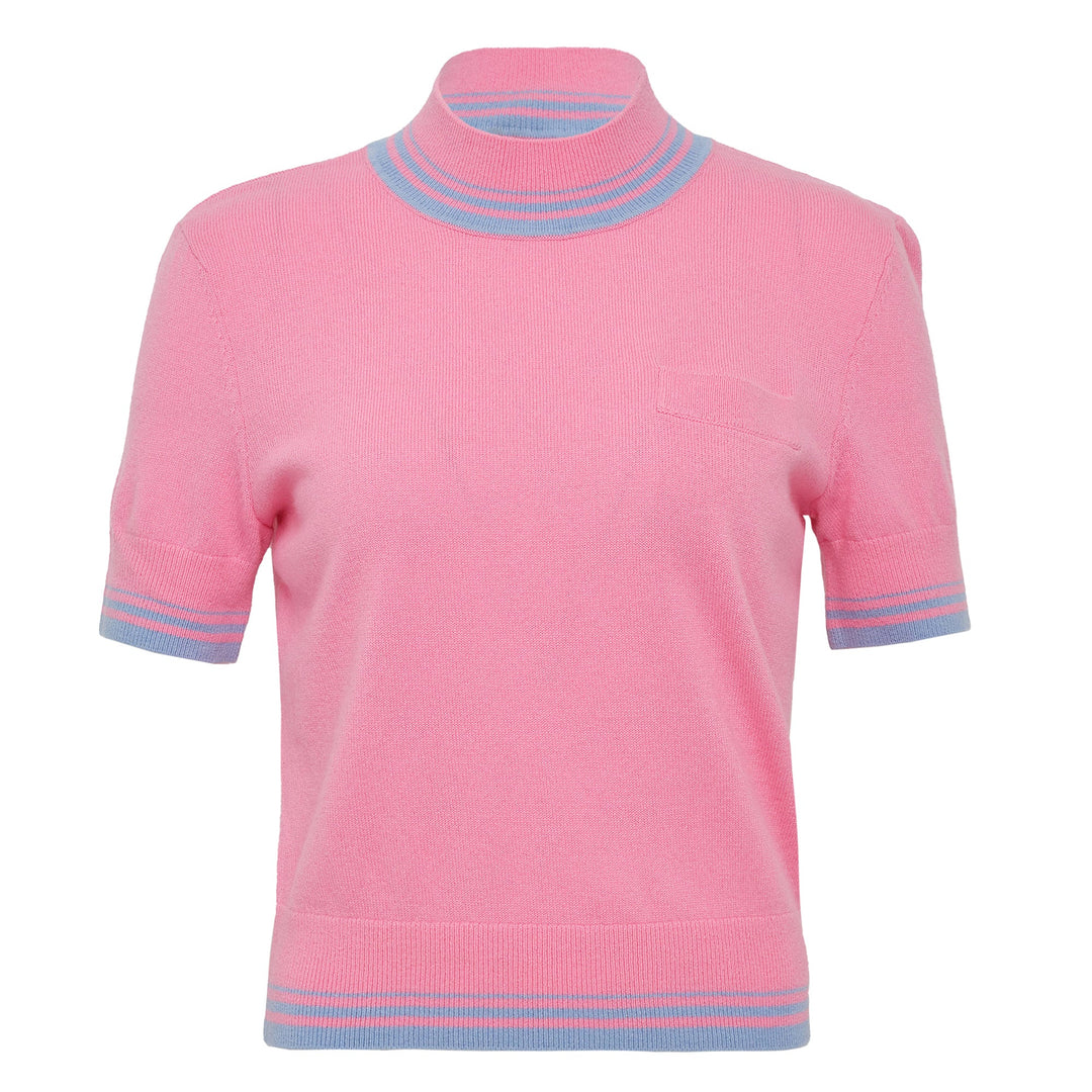 Pink Contrast Stripe Knit Top