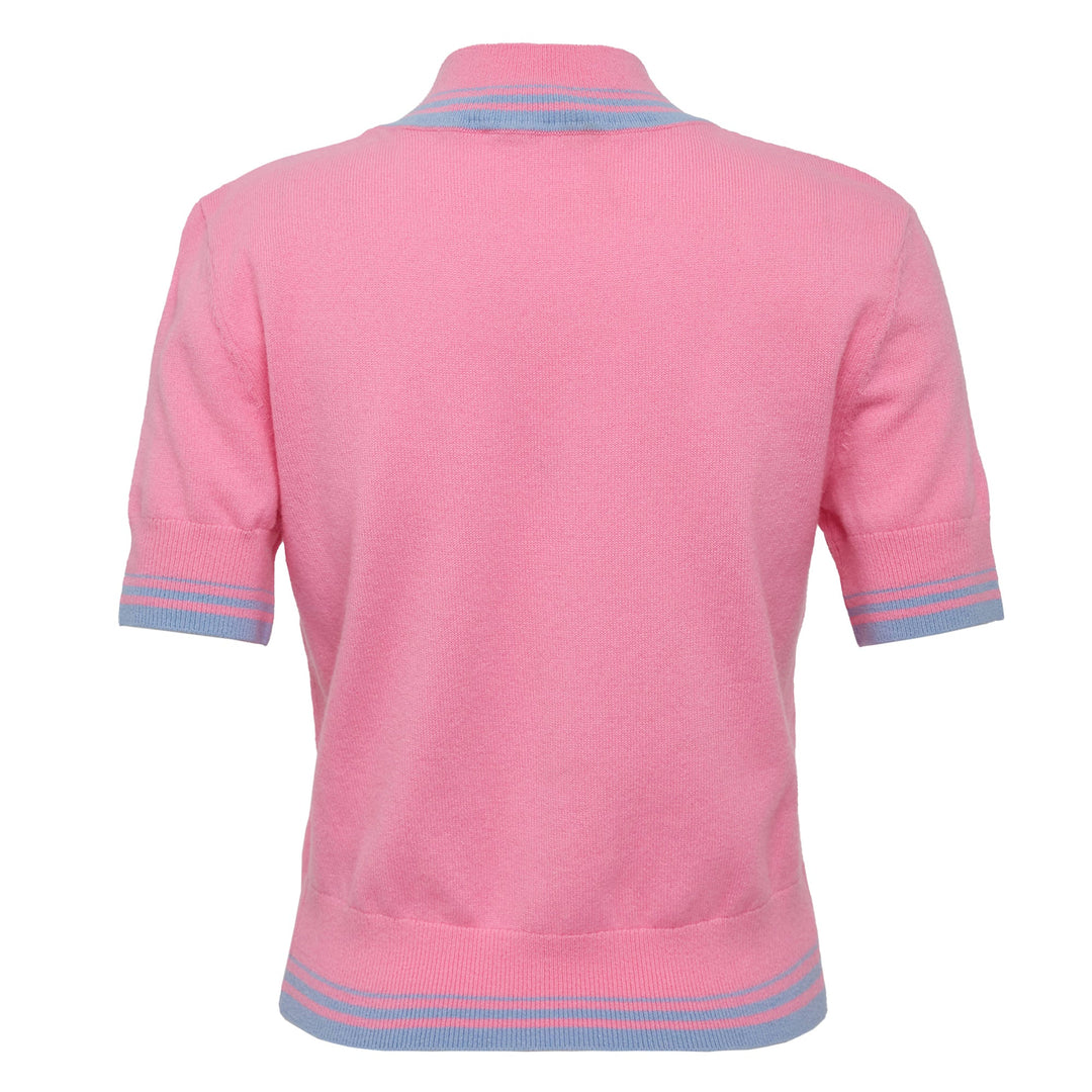 Pink Contrast Stripe Knit Top
