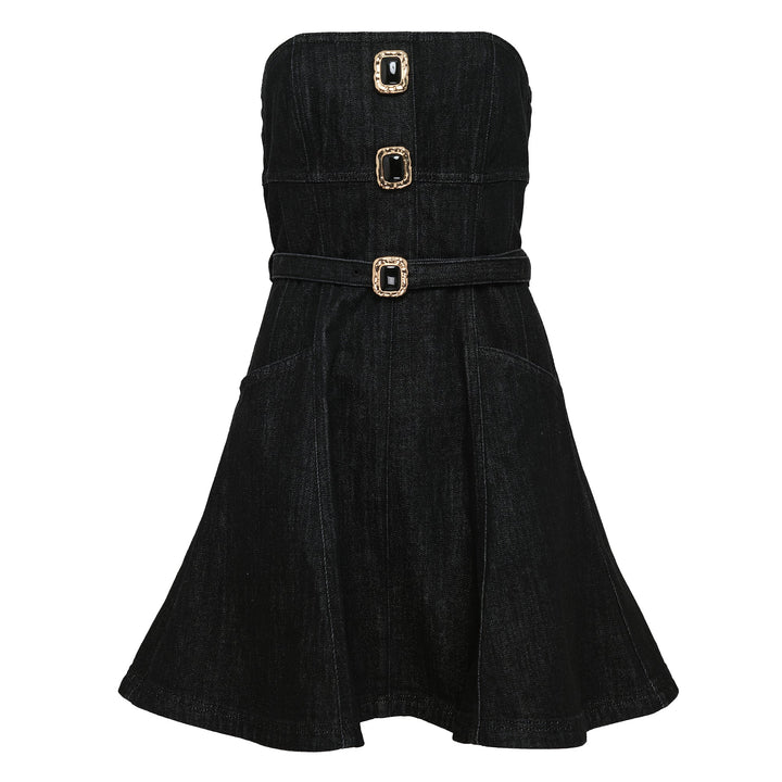 Black Denim Bandeau Mini Dress